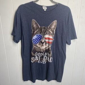 4th of July American Dark Gray Large‎ Coolest Cat Dad Ever Graphic Funny Tshirt